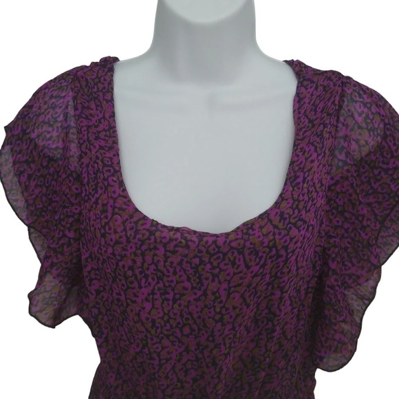 Sheer with Underlay 80s Style Dress Purple/Brown/Blue Abstract Print S - Picture 2 of 7